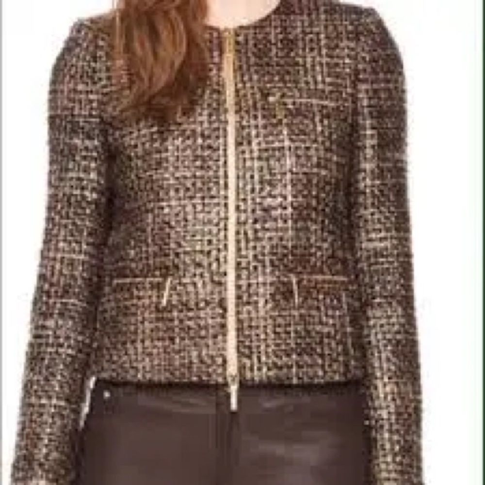 NWOT MICHAEL RARE SAMPLE PIECE Michael Kors Brown Tweed Zip-Front Blazer